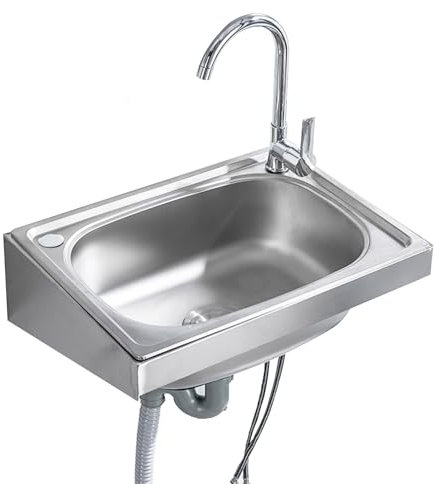 Fregadero De Acero Inoxidable Fregadero De Pared Estación De Lavado De Manos Comercial Fregadero De Cocina Rectangular Para Lavadero, Uso Interior, RV, Lavandería, Baño (37x31cm)
