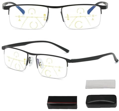 MJMLUCK Blaulichtfilter Gleitsichtbrille Mit Intelligenter Zoom-Funktion, Smart Glasses Mit Automatischer Fokusanpassung, Brille Box für Herren Und Damen (Schwarz 300)