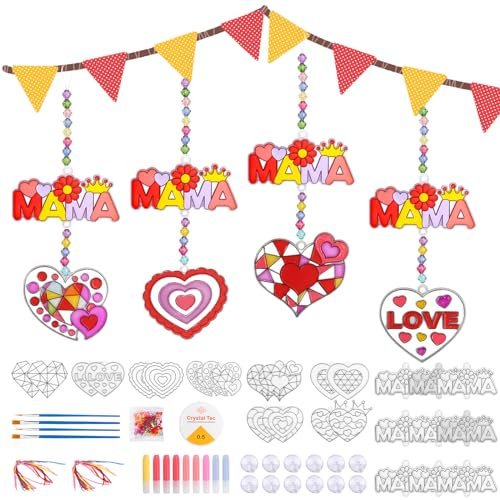 TGFIX 16 Stück Mama Bastelset Kinder Mama Weihnachten Geschenke Basteln DIY Herz Sonnenfänger Bemalen Bastelhandwerk Best Mama Geschenk Handwerk Mama