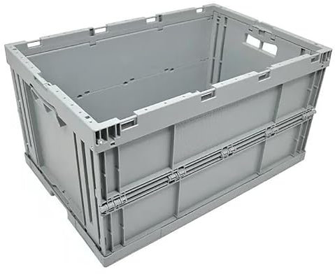 DieKlappbox - Klappbox stabil faltbar, Transportkiste 60L, Made in Germany, TÜV zert., Plastikbox, große Klappkiste mit Griff, 60x40x33 cm, bis 50kg, Hellgrau