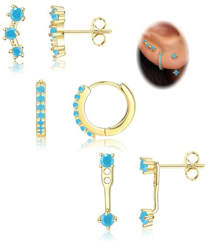 Ohrringe Silber 925 Set Für Damen - Hypoallergen Piercing Ohr Creolen Gold Kleine Ohrstecker Silber 925 Stapelbar CZ Ohrstecker Ohrringe Helix Piercings Für Mehrere Ohrlöcher Gold,Königsblau CZ