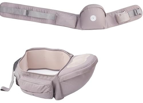 Hüftsitz Baby EXTRA 50mm weiche Polsterung 2x Taschen Hüfttrage 65-120cm VORTEILE 4 Positionen seitentrage (S M L XL) ergonomisch Taillen Hocker (Grau)