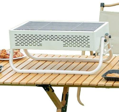 Barbecue À Charbon De Bois Portable Pliable Avec Poignée BBQ Extérieur Au Charbon De Bois Système De Ventilation Acier Inoxydable Pour Les Pique-niques De Camping En Plein Air Garden Beach Party(White
