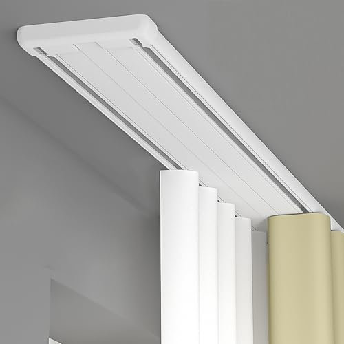 Strapazierfähige Doppel-Vorhangschiene, Aluminiumlegierung, Deckenvorhangschiene für Raumteiler, Wohnzimmer, Badezimmer, Schlafzimmer, leiser Betrieb, 230 cm Länge, ideal für große Fenster und Türen,