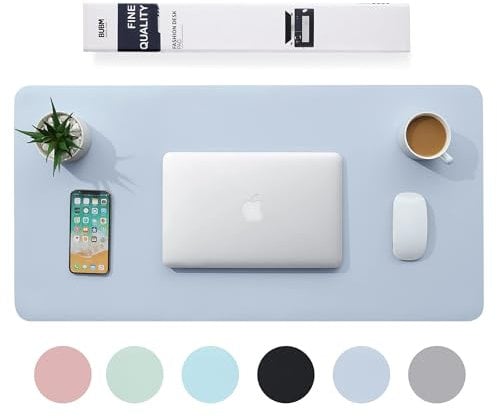 BUBM Multifunktionales Office Mauspad, 90 x 43 cm wasserdichte Schreibtischunterlage aus PU-Leder,Ultradünnes Mousepad,rutschfeste Schreibtischmatte, für Büro und Zuhause-Blau