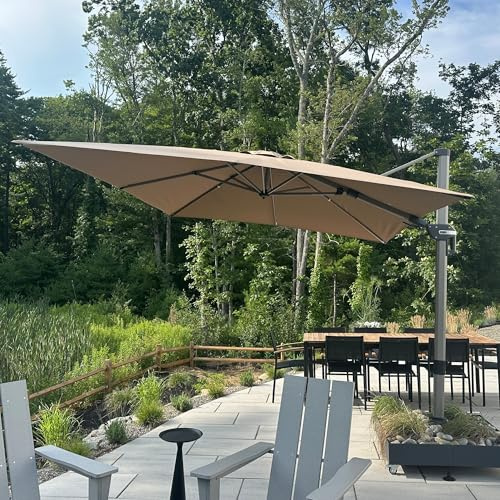 PURPLE LEAF Sonnenschirm Rechteckig 270 x 365 cm Twist Ampelschirm Pendelschirm mit Kurbel Neigbar Alu Gartenschirm 360° Drehung UV-beständig 50+ Wasserabweisend Marktschirm Groß für Garten, Taupe