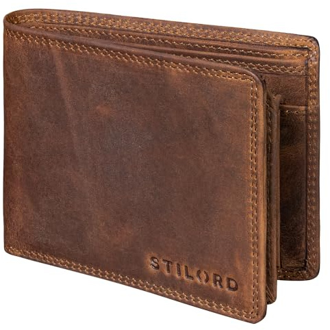 STILORD Norman Large Genuine Leather Wallet RFID Blocking for Men Elegant Leather Money Purse with Coin Pockets and Card Holders Bifold Wallet NFC Blocking Wallet Colour:Middle Brown