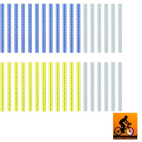 leersao 36 Stück Speichenreflektoren Fahrrad,360° Sichtbarkeit Reflektoren Fahrrad,Speichenreflektoren für Gängigen Speichenräder,Fahrrad-Reflektor für Nachtfahrten(blau, gelb und Silber)