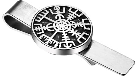 Flongo Wikinger Krawattenklammer Manschettenknöpfe für Herren: Vintage Silber Kompass Krawattennadel skandinavischen Piraten norwegischen Schmuck Edelstahl Totem Amulett Vatertag Mann Geschenk