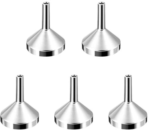5 Pcs Mini Metal Funnels, Silver Aluminium & Stainless Steel Funnels for Essential Oils, Spices, Bottles, and Flasks