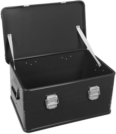 Alubox 50 L, Aluminiumbox mit 1 mm Wandstärke, extra stabil - spritzwasser- und staubdicht, stapelbar - Alukiste einsetzbar als Transportbox, Lagerbox, Werkzeugkiste - Alu Boxen (Schwarz)