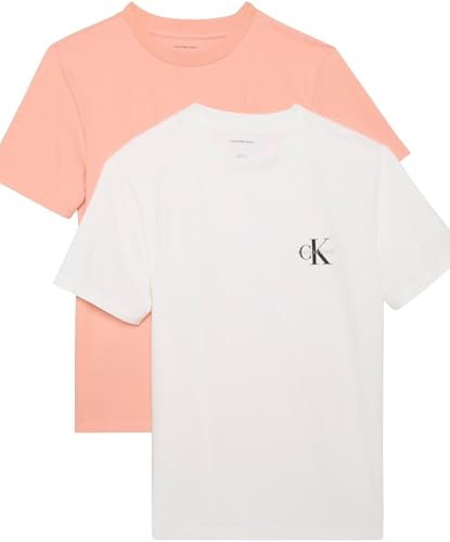 Calvin Klein Damen 2er Pack T-Shirts Kurzarm Logo Tee mit Rundhalsausschnitt, Mehrfarbig (Just Peach/Brilliant White), M