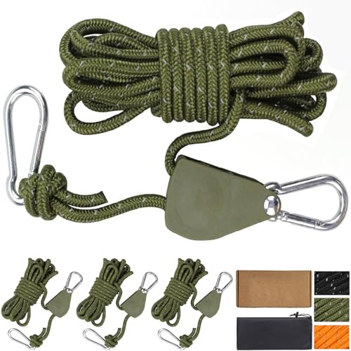 Cveenk 4 Stück 13ft/4M Reflektierend Abspannseile Seil mit Seilspanner, Φ 4mm Nylonschnur Zeltschnur Spannschnur Camping Seil mit Seilratsche für Zelt Sonnensegel Zeltplane Camping (Grün)