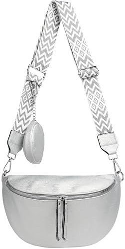 Caspar TS1076 stylische große XL Damen Crossbody Bag Bauchtasche, Farbe:silber