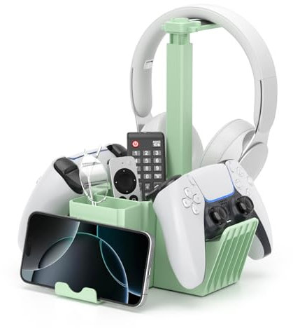 KDD Soporte Mandos con Soporte Auriculares, Universal Soporte Cascos Gaming, Multifuncional para Pluma de Control Remoto Xbox One PS5 PS4 Accesorios para PC Juegos Verde