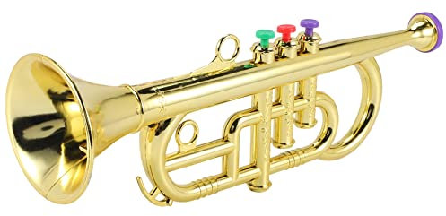 Cpolebev Trompete 3 TöNe 3 Farbige Tasten Simulation Spielen Mini Musikblasinstrumente für Kinder Geburtstagsfeier Spielzeug Gold
