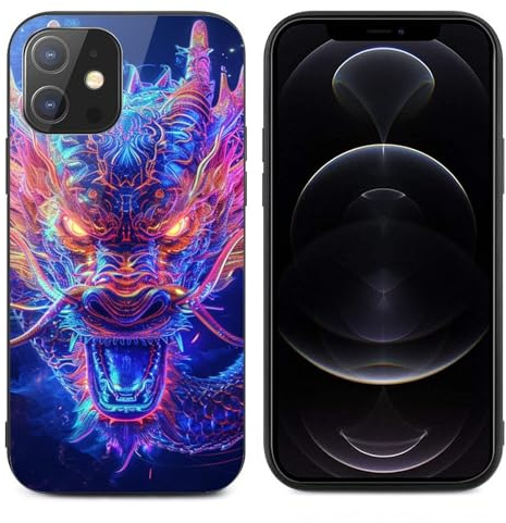 CRIVOTA For iPhone 12 Case - All-new Dragon Design, Glass Back + TPU Inner Shell, Bare-Hand Feel, Military-Grade Dual Protection, Cell Phone Cases for Men Women