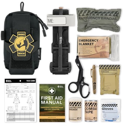 RHINO RESCUE EDC IFAK, Trauma-Kit, Molle Tactical Tasche, Trauma-Kit für Everyday Carry, Schwarz