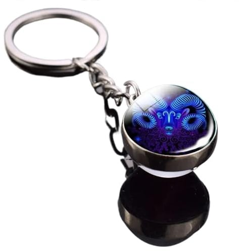 ESMENATZLS Porte-clés lumineux avec 12 constellations - Pendentif boule en verre double face - 12 signes du zodiaque - Cadeau d'anniversaire tendance pour homme et femme