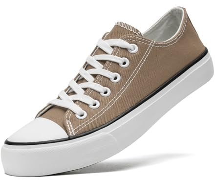 sharllen Canvas Shoes Women Ladies Low Top Sneakers Classic Lace Up Trainers for Men Women Canvas Plimsolls Pumps Casual Tennis Shoes(Brown 275)