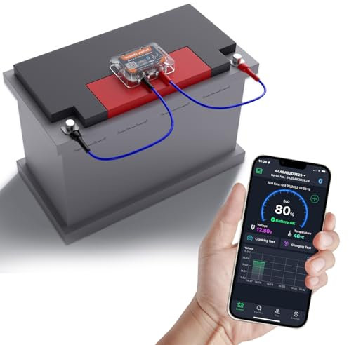 Battery Monitor 12 V Bluetooth 4.2 Battery Guard DC 6 V-20 V Battery Monitor Monitoring Battery Status in Real Time with Short Circuit and Reverse Polarity Protection Abnormal Warning
