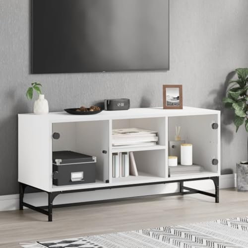 Juroupi Mobile Porta TV con Ante in Vetro Bianco 102x37x50 cm,Mobile TV,Mobile TV Soggiorno,Mobile TV Moderno-836532