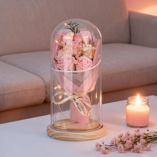 smtfcty Trendecor Eternal Rose Valentines Gifts for Her Valentine's Day,Eternal Rose Flower Birthday Giftswith LED Light Rose Flower in Glass Dome Present for Women Mum Wife Girlfriend