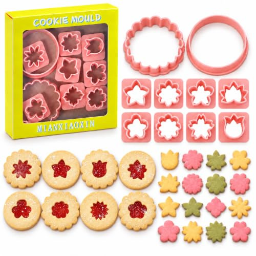 PTaizjjz Linzer Mini-Ausstechformen-Set mit Blume, 10 Stück, Kunststoff, Keksstempel, Ausstechformen zum Backen und Dekorieren von Kuchen