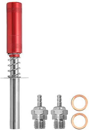 Glühkerzenzünder RC-Starter-Set, N3-Glühkerze für ölbetriebene RC-Autoschiff-Methanolmotoren, RC-Motorzünder aus Aluminiumlegierung mit 2 N3-Glühkerzen und 2 Unterlegscheiben, (Rot)