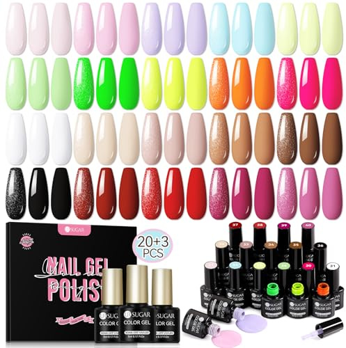 UR SUGAR UV Nagellack Set, 23 Stück Gel Nagellack Neon Fluo Pastell Rot Nude Braun, Farbgel für Nagelstudio Design mit Glossy Matte Top und Base Gel Coat, U V Lack Maniküre Geschenkset Gelnägel