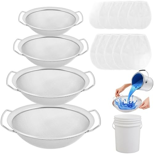 FACAIIO Rete fine per colino in acciaio inox secchio da 5 galloni, vernici filtranti antiruggine, resine, vernici e uso alimentare, set da 14 pezzi