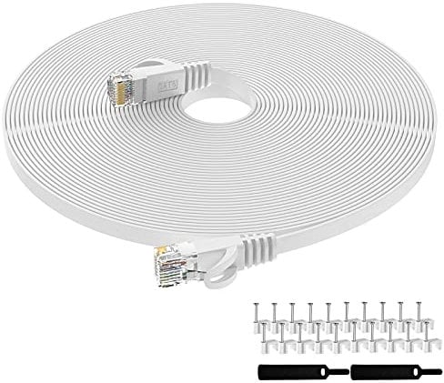 Lovicool Ethernet Cable 30m, Flat Internet Cat 6 Gigabit Lan Network RJ45 250MHz High Speed Patch Cord for Router, Modem, PC, Switches, Hub, Laptop,White, 1 Pack provided Cable Clips