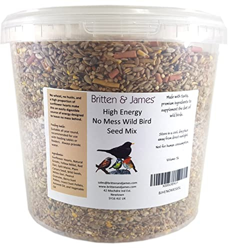 Britten & James High Energy No Mess Seed and Suet Mix for Wild Birds | Stay Fresh Tub 5L (3.7kg)