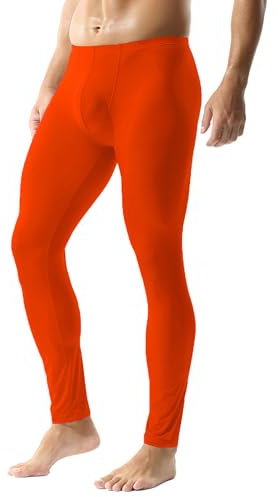 YUFEIDA Herren Lange Unterhosen mit Weichbund transparent Hose Unterwäsche Strumpfhose Leggings (L, Dickere Orange)