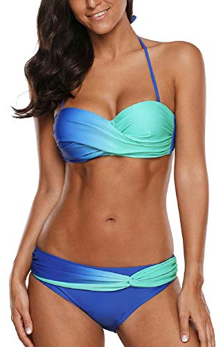 Tuopuda Costume da Bagno Donna Bandeau Bikini Set Push Up Imbottito Costumi Mare Due Pezzi Brasiliana Bikini Gradient Color Spiaggia Swimwear Sexy Top Triangolo Reggiseno con Slip Vita Bassa