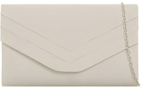 fi9 Women's Stylish Suede Envelop Style Bridal Wedding Evening Clutch Party Purse Hand Bag (Ivory)
