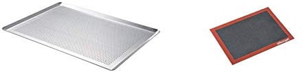 DE BUYER 7367.40, Teglia da Forno Rettangolare Forata, per Pasticceria, da 40 x 30, Alluminio, Colore Naturale Alluminio & silikomart 70.109.99.0065 Tappetino microforato da Forno, Silicone