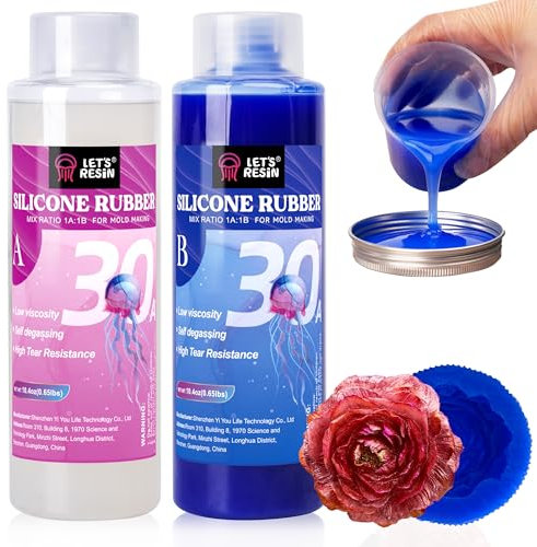 LET'S RESIN Silikonformen-Set, 30 A, blaues Silikon für die Herstellung von Formen, flüssiges Silikonkautschuk-Mischungsverhältnis 1:1 – ideal für Harzformen, Silikonformen zum Selbermachen (600 ml)