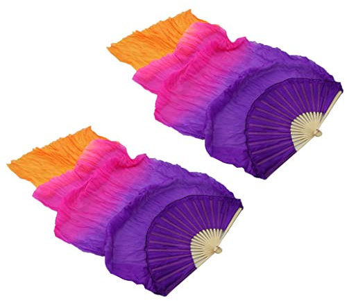 1 Paire D'éventails de Danse Du Ventre Voiles Long Ventilateur Pliant 180x90cm, Violet + Orange, comme décrit