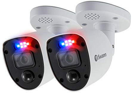 Swann Add-On DVR Bullet Security Cameras with Spotlights, Flashing Lights, Sirens, 4K Ultra HD Video, Indoor or Outdoor design, Colour Night Vision plus True Detect Heat & Motion Detection - 2 Pack