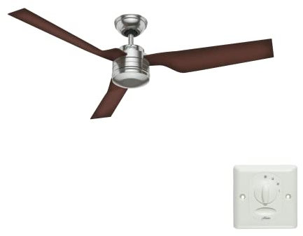 Hunter Fan Ventilateur de Plafond Volo 132 cm pour Intérieur, avec Commande Murale, Nickel Brossé, 3 Pales Réversibles en Hêtre, pour Été et Hiver, Modèle 50630