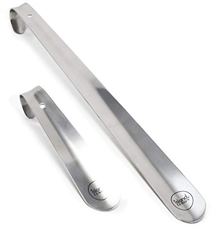 Island Genius Metallschuhhorn-Set, 2 Stück, 40,6 cm (16,5 Zoll) & 17,5 cm, Edelstahl, langer Griff, für Seniorenschuhe, für Kinder, Reise, langes Schuhhorn für Männer und Frauen, Stiefelschuhhelfer