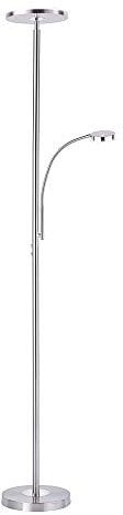 SellTec LED Stehlampe dimmbar, Deckenfluter mit Leselampe, Edelstahl - moderne Stehleuchte, Lesearm verstellbar, warmweißes Licht Wohnzimmer, Büro Schlafzimmer