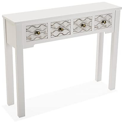 Versa Safira Mueble Recibidor Estrecho para Entrada o Pasillo, Mesa Consola, con 4 cajones, Medidas (Al x L x An) 79 x 25 x 97 cm, Madera, Color Blanco y Marrón