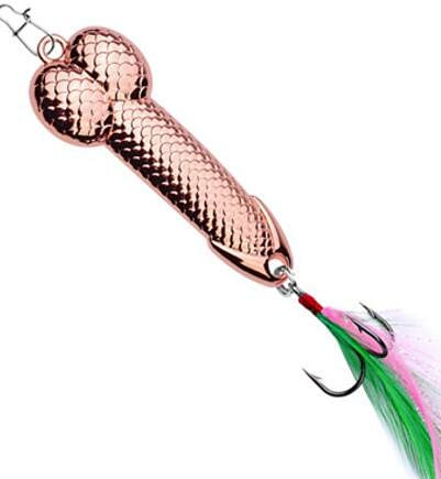 Soapow Fishing Lure Penis Spoon Fishing Lure with Hooks Gold/Silver Metal Bait Funny Tackle