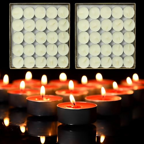 CINY 50 Stück Teelicht Kerzen, kleine Größe 2 Stunden Brenndauer, Runde Paraffin-Kerze, romantische Hochzeit Liebhaber Vorschlag Bekenntnis Artefakt, rauchfreie Tee-Wachs, für Haus, Party (weiß)