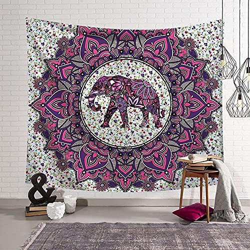 LNXSESN Wandteppich Elefanten-Blumen-Mandala Wandtuch Polyester Deko Schlafzimmer Wandbehang Wanddeko Wohnzimmer Tapestry Aesthetic Room Decor Wandteppiche Schlafsaal Deko Terrasse 75x100cm