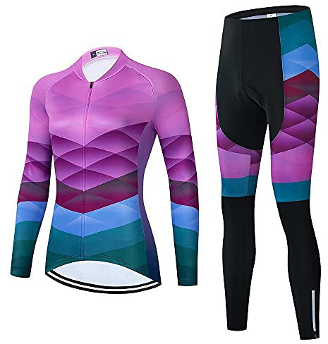 Damen Radbekleidung Set Langarm Rennrad Shirt Radtrikot Fahrradhose mit Gel gepolstert, Ai12, M