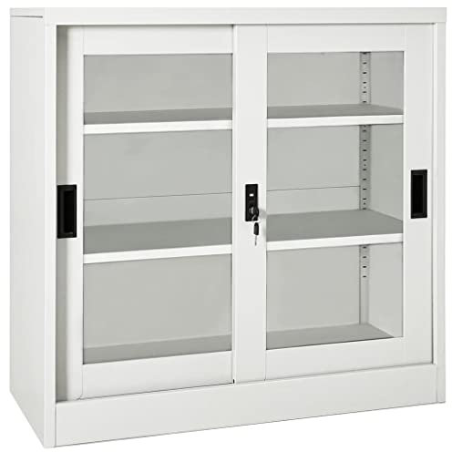 vidaXL Armario con Puerta Corredera Oficina Estudio Archivo Documentos Lateral Auxiliar Almacenamiento Robusto Gris Claro Acero 90x40x90 cm