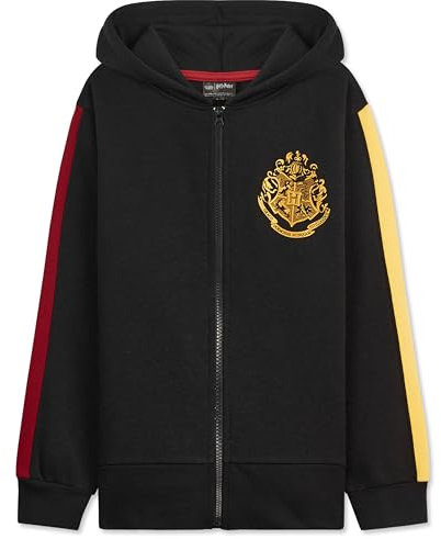 Harry Potter Felpa Cappuccio Bambina, Morbido Hogwarts Zip Felpe con Cappuccio (Nero, 9-10 Anni)